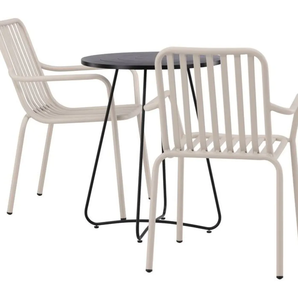 Parvekeryhmä Venture Home, ø60cm beige Bacong-pöytä + 2 mustaa Peking-tuolia