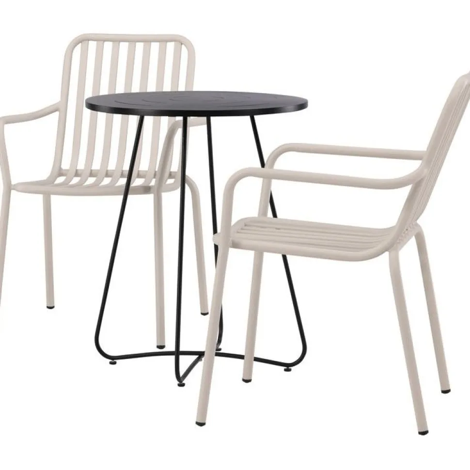 Parvekeryhmä Venture Home, ø60cm beige Bacong-pöytä + 2 mustaa Peking-tuolia