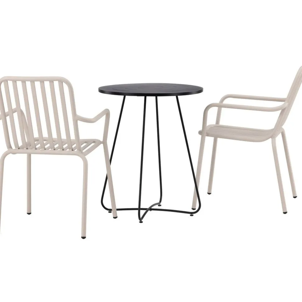 Parvekeryhmä Venture Home, ø60cm beige Bacong-pöytä + 2 mustaa Peking-tuolia