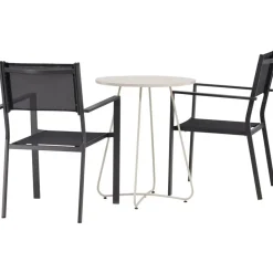 Parvekeryhmä Venture Home, ø60cm beige Bacong-pöytä + 2 mustaa, pinottavaa Copacabana-tuolia