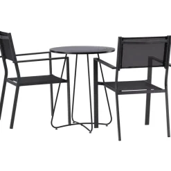 Parvekeryhmä Venture Home, ø60cm beige Bacong-pöytä + 2 mustaa, pinottavaa Copacabana-tuolia