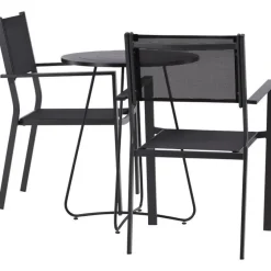 Parvekeryhmä Venture Home, ø60cm beige Bacong-pöytä + 2 mustaa, pinottavaa Copacabana-tuolia