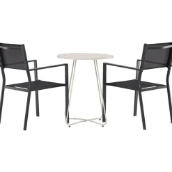 Parvekeryhmä Venture Home, ø60cm beige Bacong-pöytä + 2 mustaa, pinottavaa Copacabana-tuolia