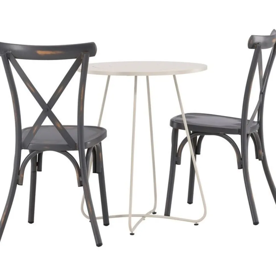 Parvekeryhmä Venture Home, ø60cm beige Bacong-pöytä + 2 mustaa Tablas-tuolia