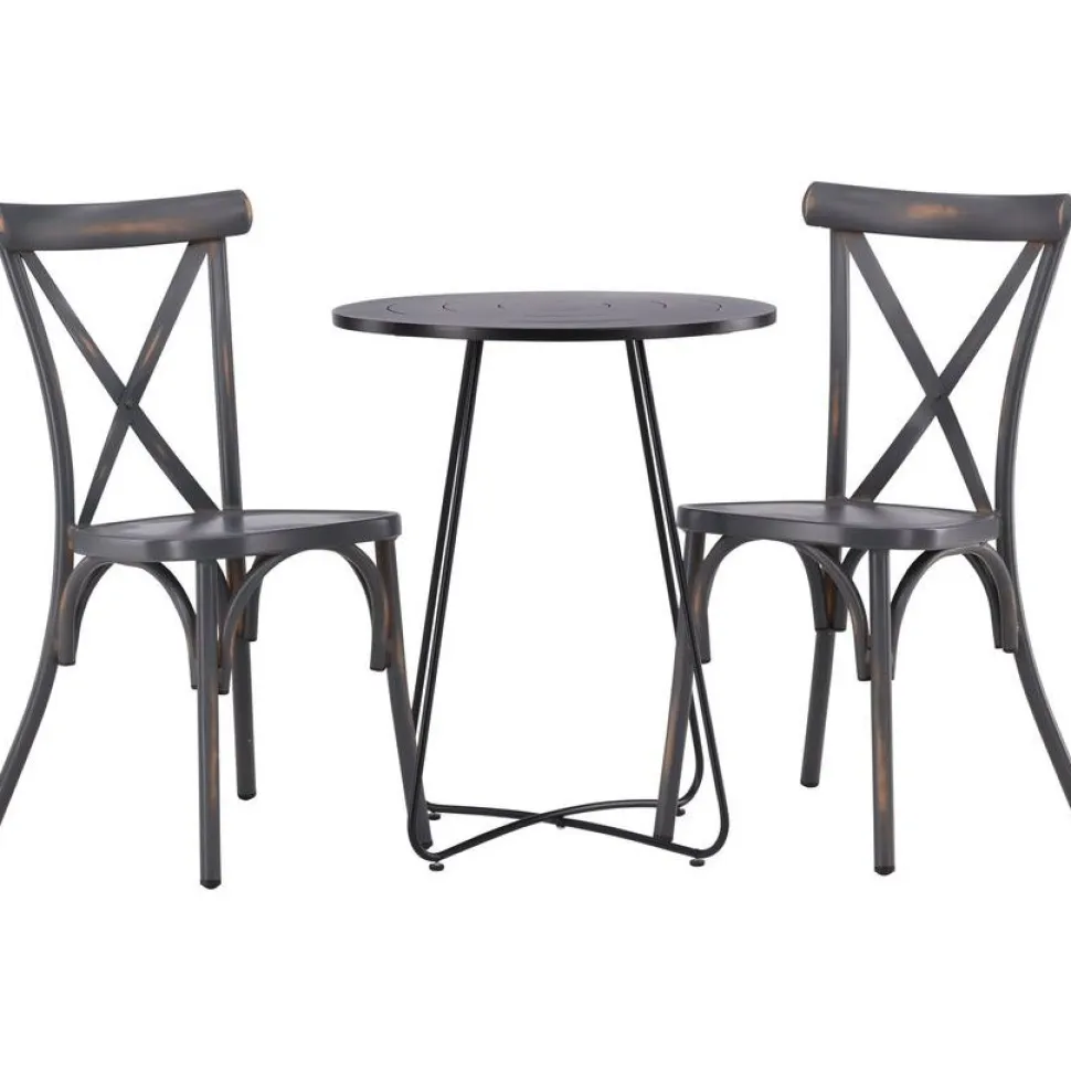 Parvekeryhmä Venture Home, ø60cm beige Bacong-pöytä + 2 mustaa Tablas-tuolia