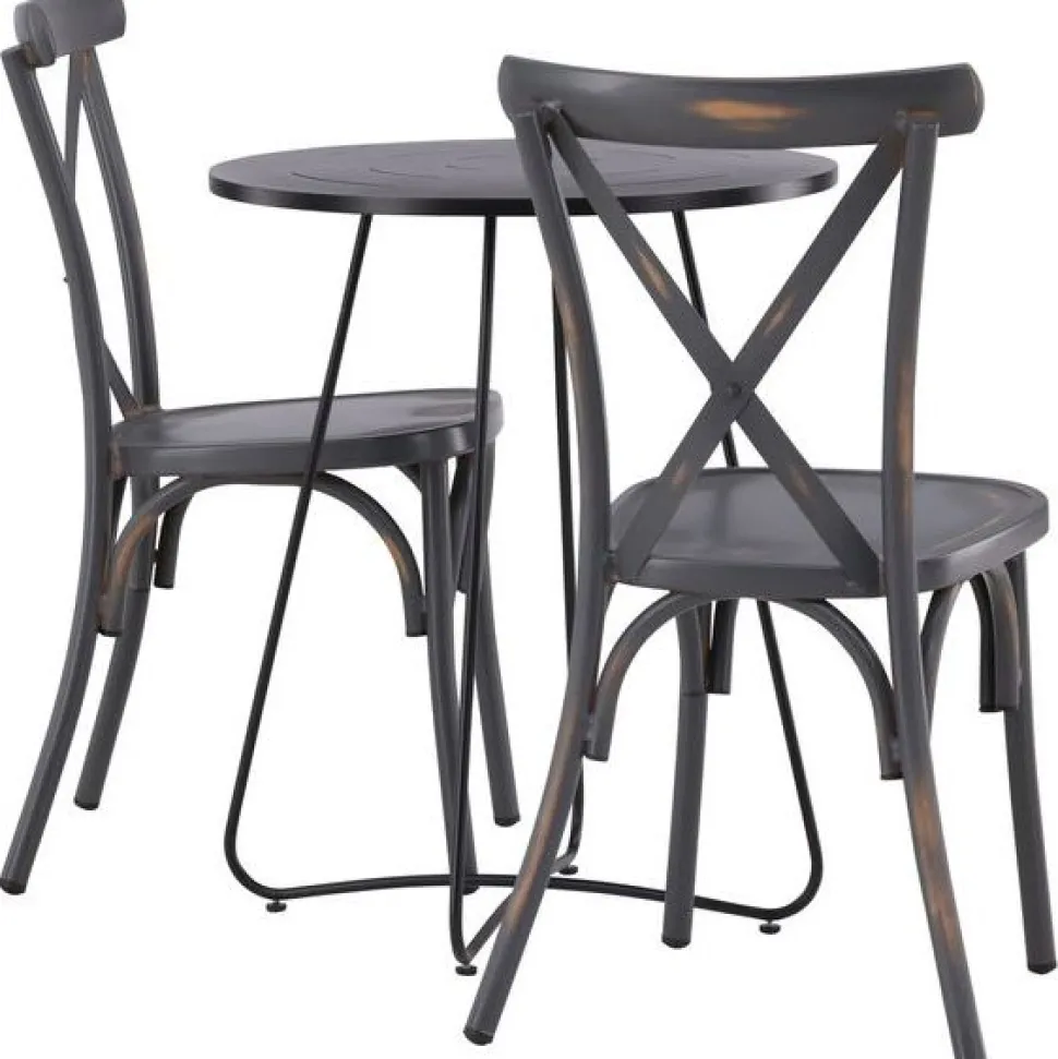 Parvekeryhmä Venture Home, ø60cm beige Bacong-pöytä + 2 mustaa Tablas-tuolia