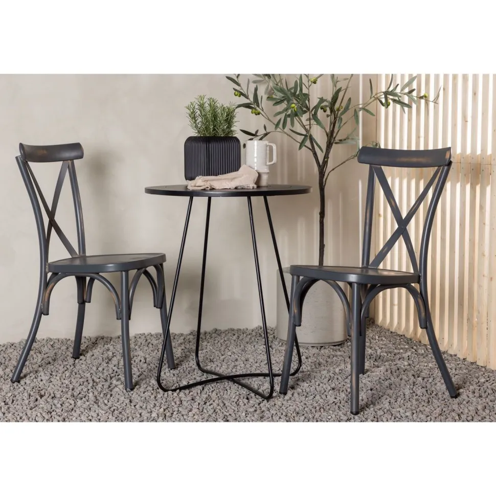 Parvekeryhmä Venture Home, ø60cm beige Bacong-pöytä + 2 mustaa Tablas-tuolia