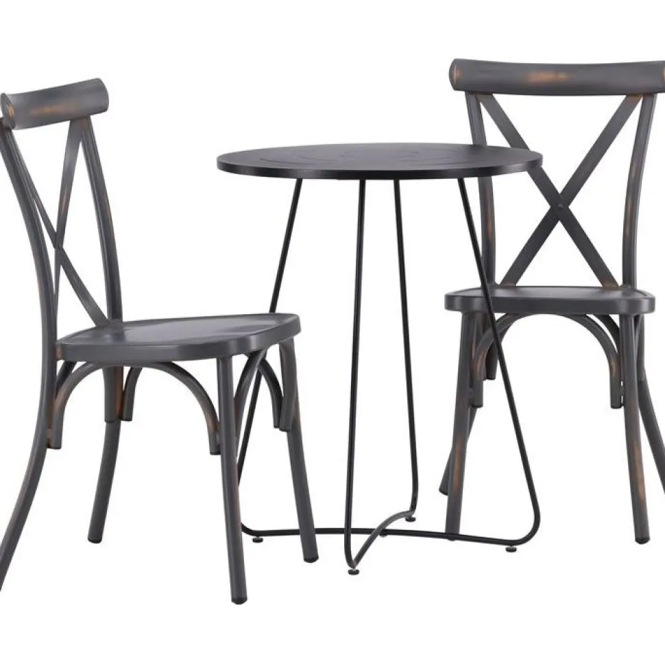 Parvekeryhmä Venture Home, ø60cm beige Bacong-pöytä + 2 mustaa Tablas-tuolia