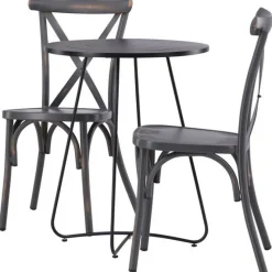 Parvekeryhmä Venture Home, ø60cm beige Bacong-pöytä + 2 mustaa Tablas-tuolia