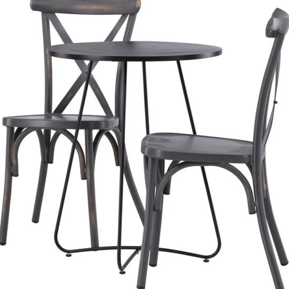 Parvekeryhmä Venture Home, ø60cm beige Bacong-pöytä + 2 mustaa Tablas-tuolia