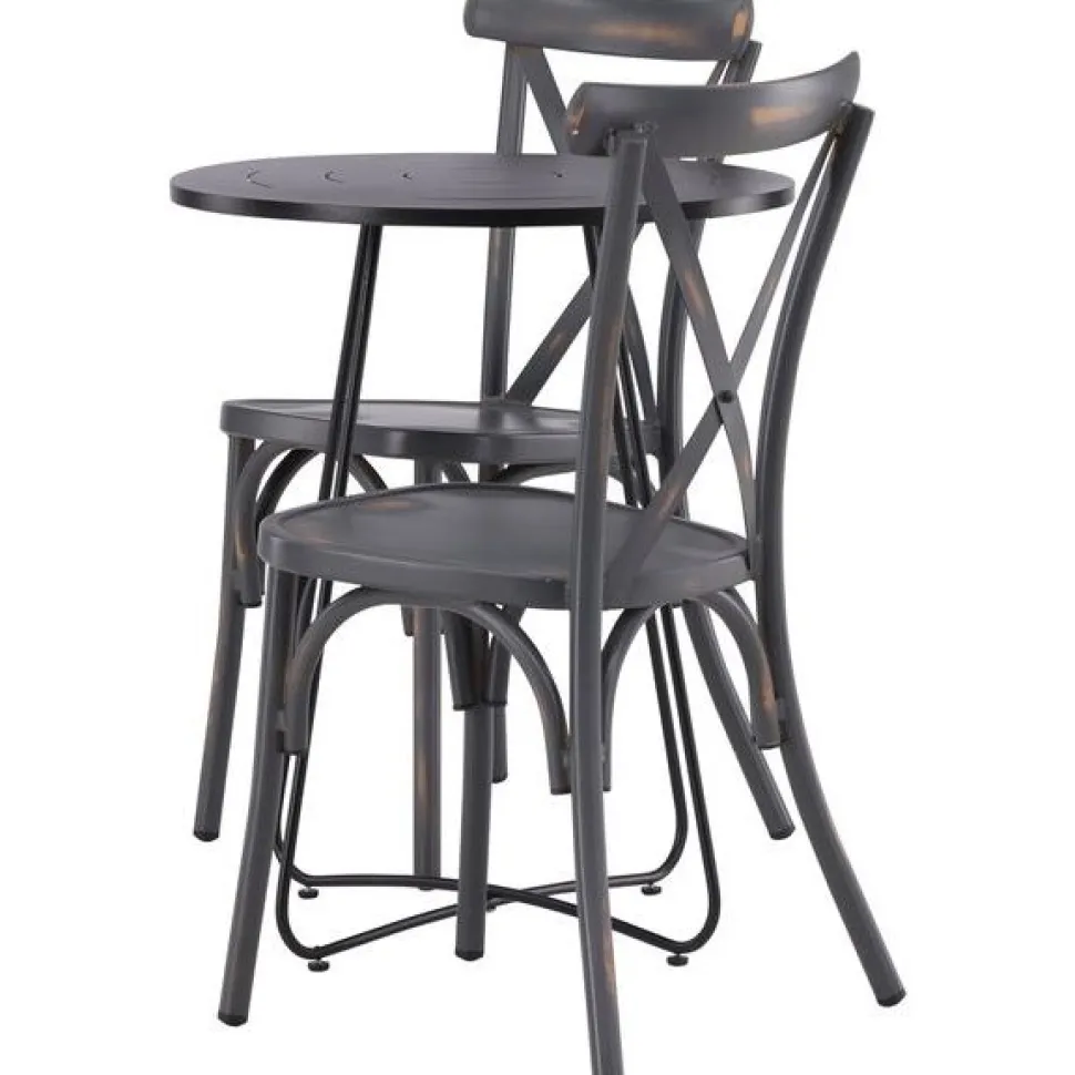 Parvekeryhmä Venture Home, ø60cm beige Bacong-pöytä + 2 mustaa Tablas-tuolia