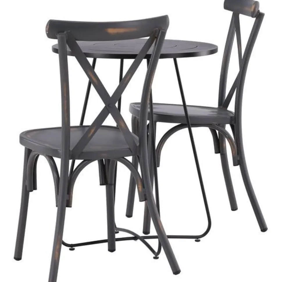 Parvekeryhmä Venture Home, ø60cm beige Bacong-pöytä + 2 mustaa Tablas-tuolia