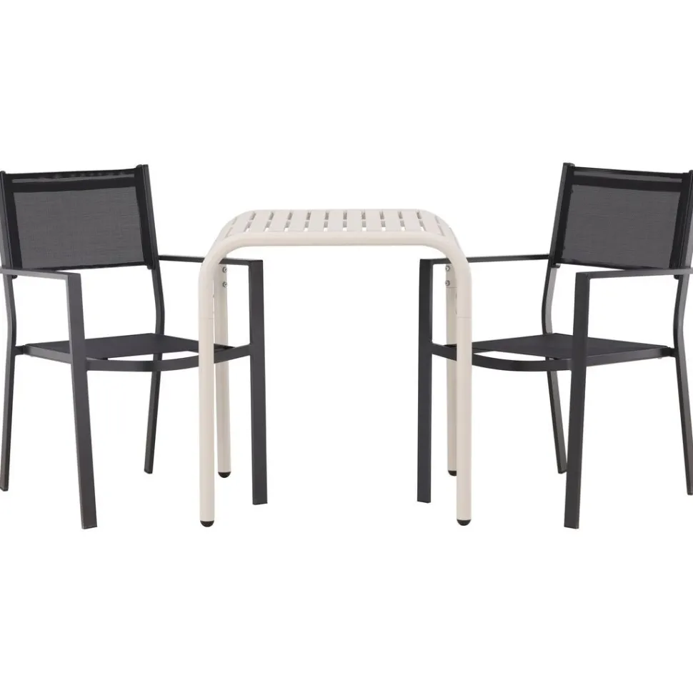 Parvekeryhmä Venture Home, 70x70cm beige Borneo-pöytä + 2 mustaa Copacabana-tuolia