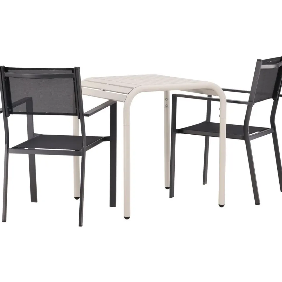 Parvekeryhmä Venture Home, 70x70cm beige Borneo-pöytä + 2 mustaa Copacabana-tuolia