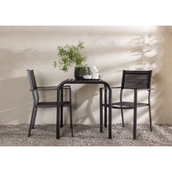 Parvekeryhmä Venture Home, 70x70cm beige Borneo-pöytä + 2 mustaa Copacabana-tuolia