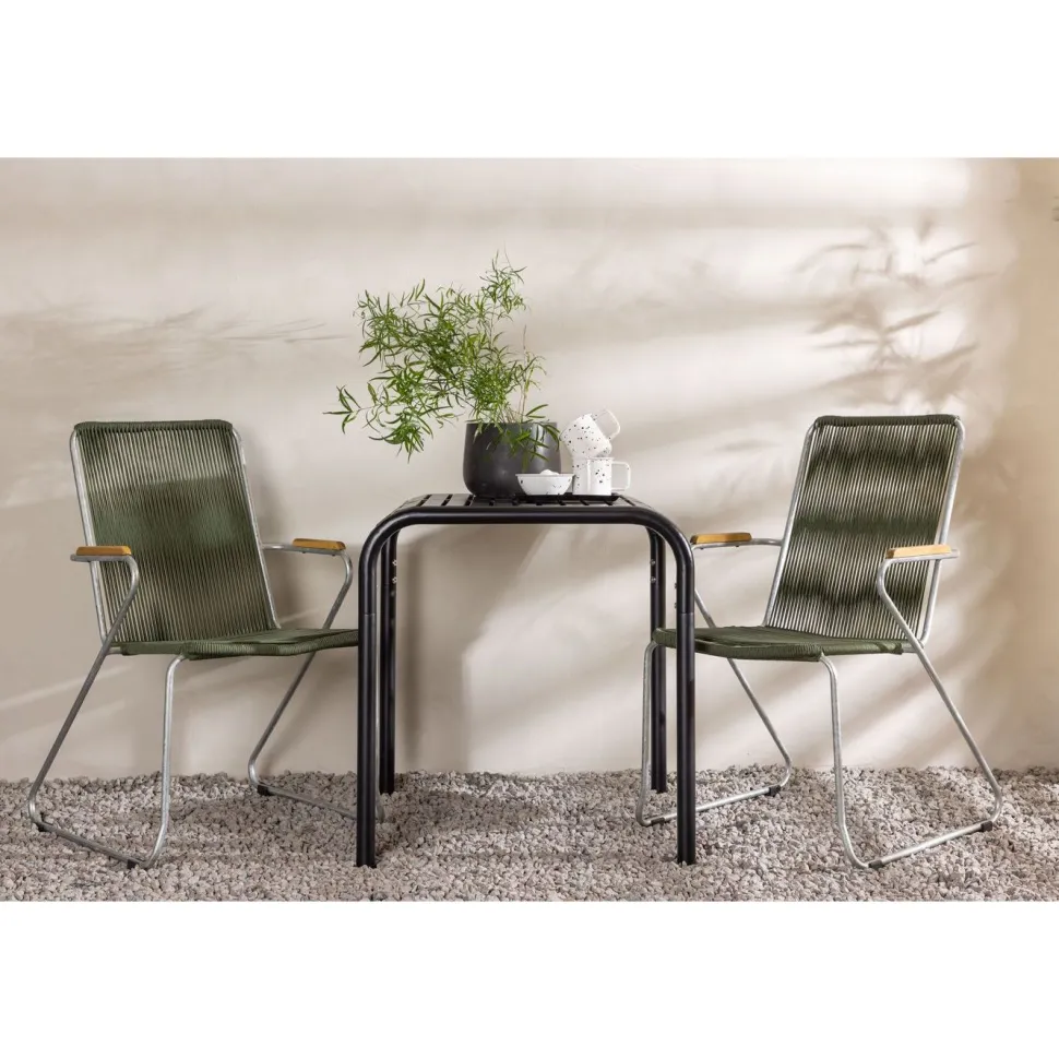 Parvekeryhmä Venture Home, 70x70cm musta Borneo-pöytä + 2 mustaa Bois-tuolia
