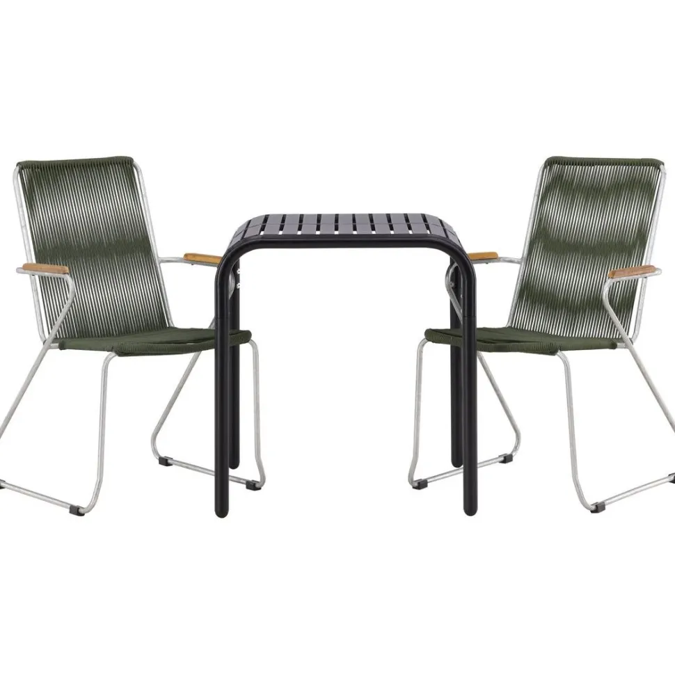 Parvekeryhmä Venture Home, 70x70cm musta Borneo-pöytä + 2 mustaa Bois-tuolia