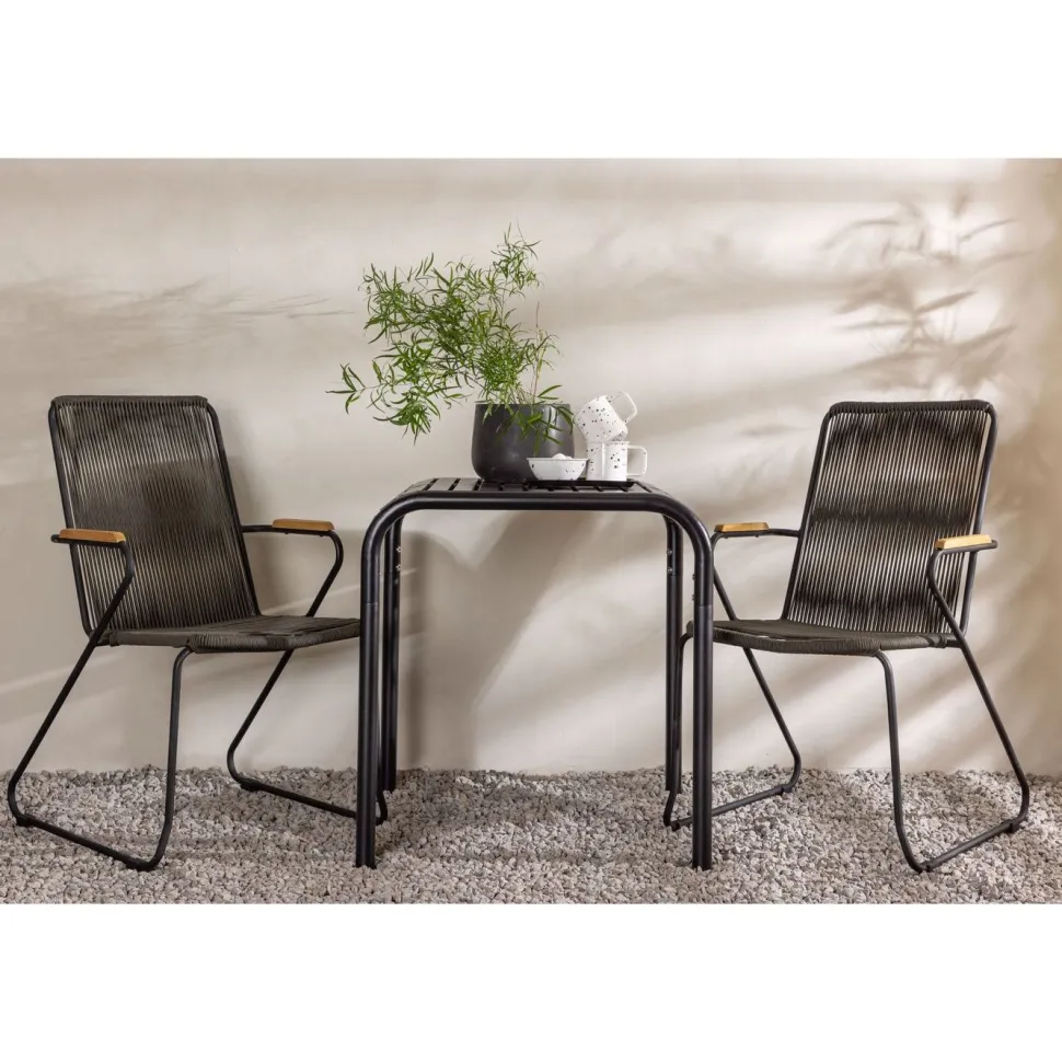 Parvekeryhmä Venture Home, 70x70cm musta Borneo-pöytä + 2 mustaa Bois-tuolia