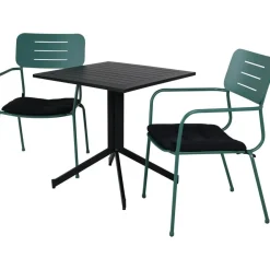 Parvekeryhmä Venture Home, 70x70cm Way-pöytä + 2 vihreää Nicke-tuolia