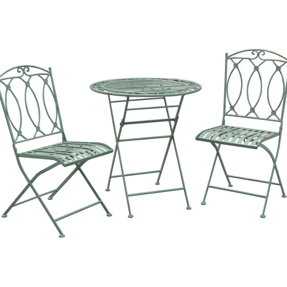 Parvekesetti Home4you Mint, pöytä + 2 tuolia, takorauta, antiikkivihreä