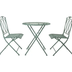 Parvekesetti Home4you Mint, pöytä + 2 tuolia, takorauta, antiikkivihreä