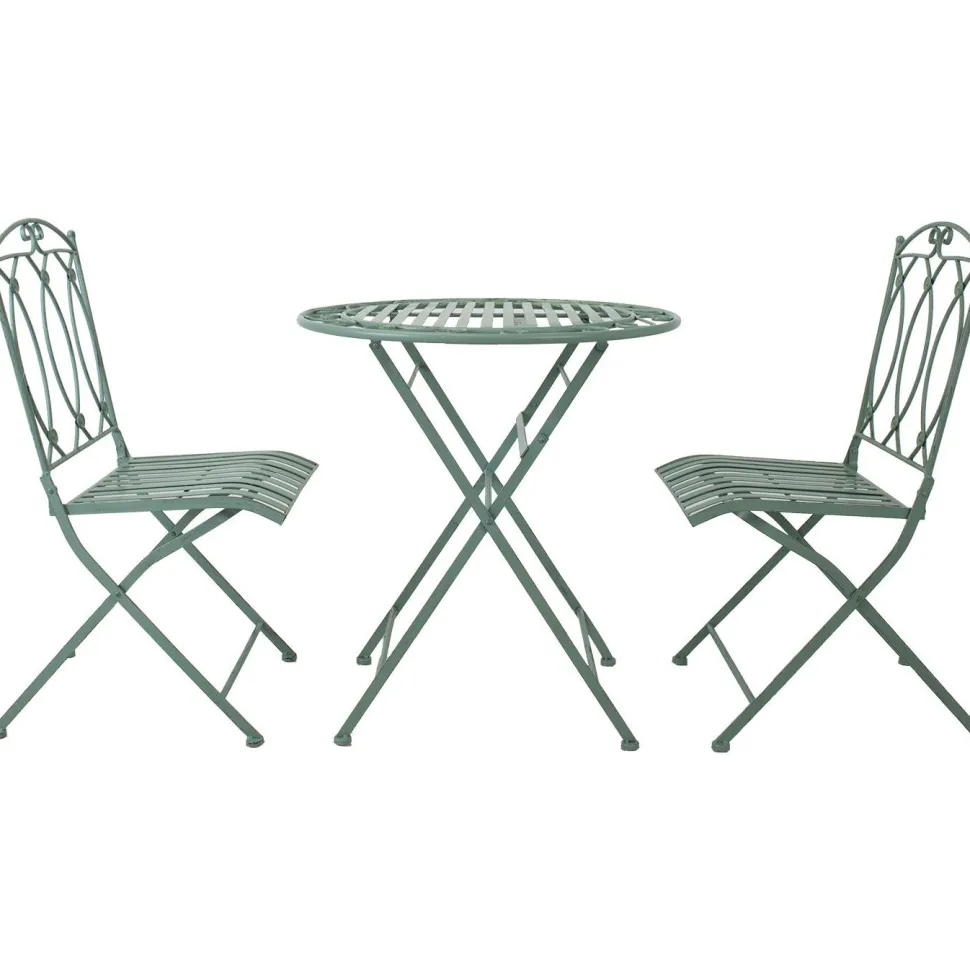 Parvekesetti Home4you Mint, pöytä + 2 tuolia, takorauta, antiikkivihreä