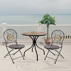 Parvekesetti Home4you Morocco, pöytä + 2 tuolia, metalli, musta