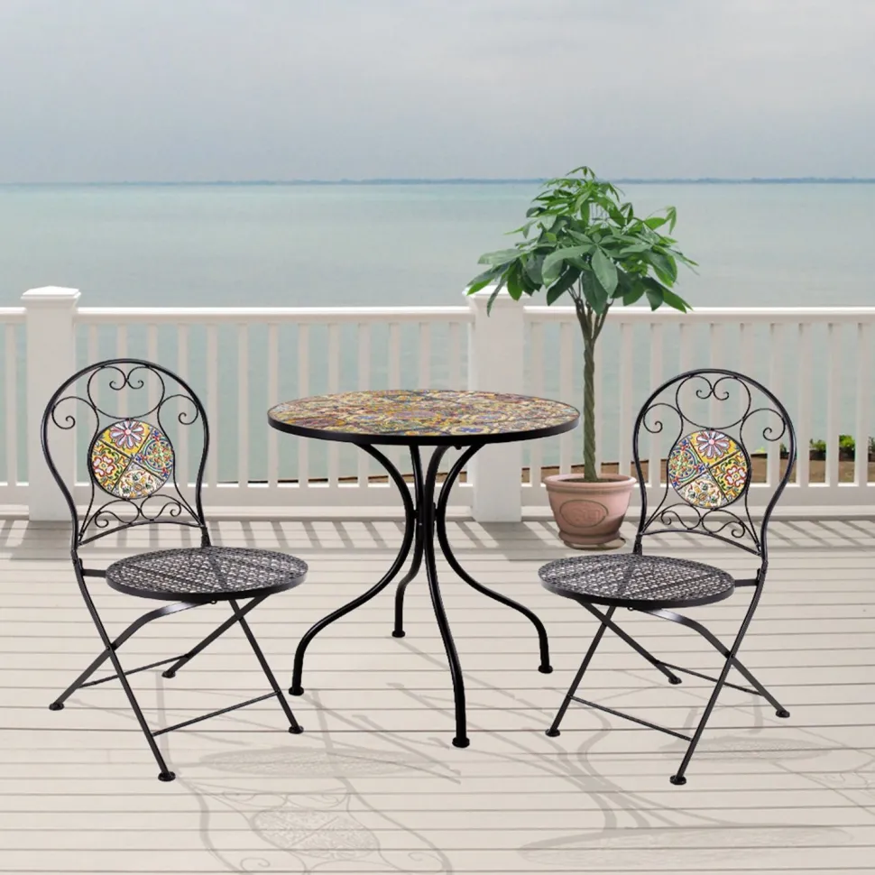 Parvekesetti Home4you Morocco, pöytä + 2 tuolia, metalli, musta