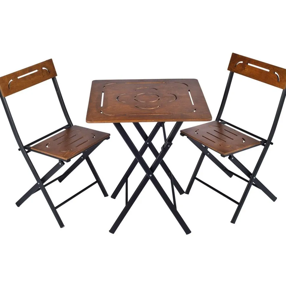 Parvekesetti Linento Garden Bistro Set 3, 2 tuolia + pöytä, kokoontaittuva, musta/pähkinä