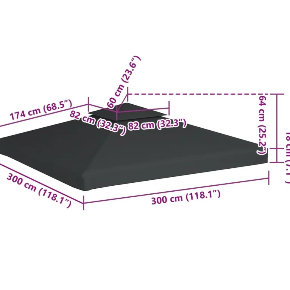 Paviljongin kangaskatto 310g/m² tummanharmaa 3x3m