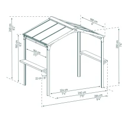Paviljonki Palram-Canopia Austin, 4.3m², 1.8x2.4m, harmaa