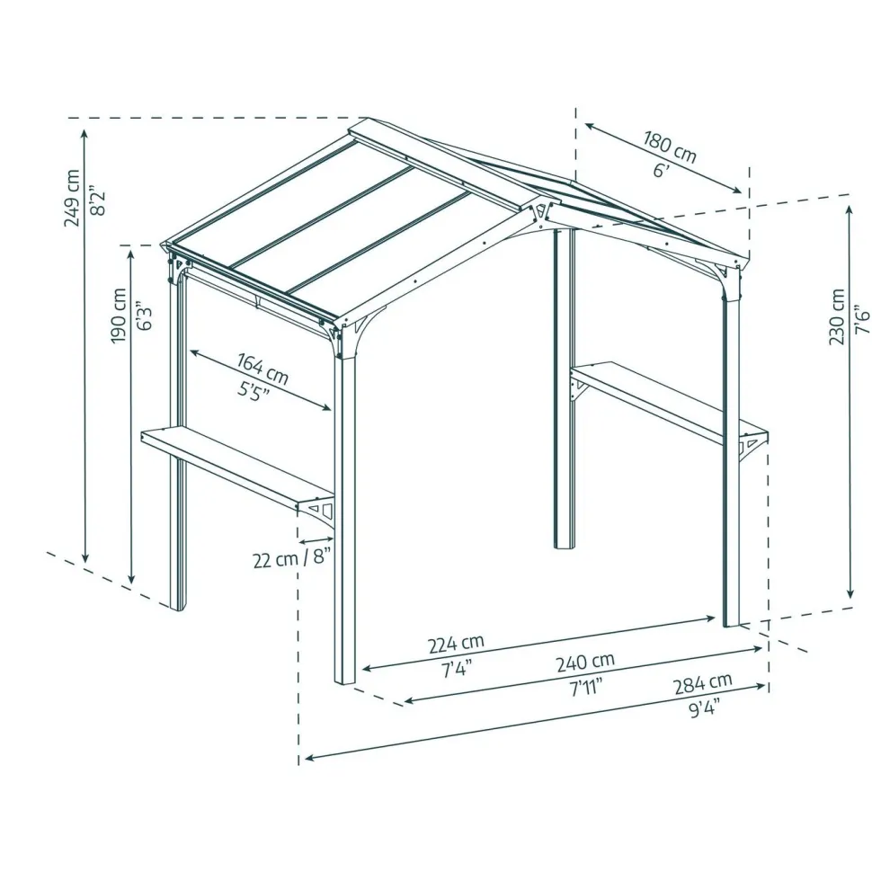 Paviljonki Palram-Canopia Austin, 4.3m², 1.8x2.4m, harmaa