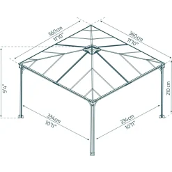 Paviljonki Palram-Canopia Palermo 3600 3,6 x 3,6 m 13 m² harmaa