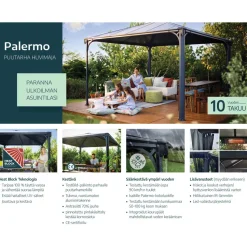 Paviljonki Palram-Canopia Palermo 3600 3,6 x 3,6 m 13 m² harmaa