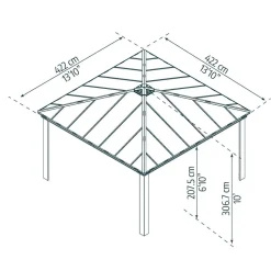 Paviljonki Palram-Canopia Dallas, 17.6m², 4.3x4.3m, 14x14ft, harmaa