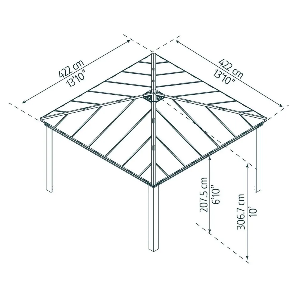 Paviljonki Palram-Canopia Dallas, 17.6m², 4.3x4.3m, 14x14ft, harmaa