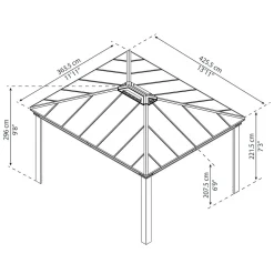 Paviljonki Palram-Canopia Dallas 4300 3,6 x 4,3 m 15,5 m² harmaa