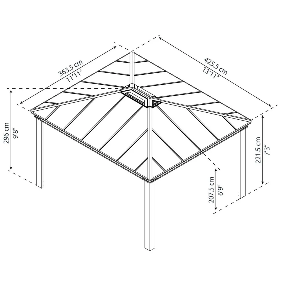 Paviljonki Palram-Canopia Dallas 4300 3,6 x 4,3 m 15,5 m² harmaa