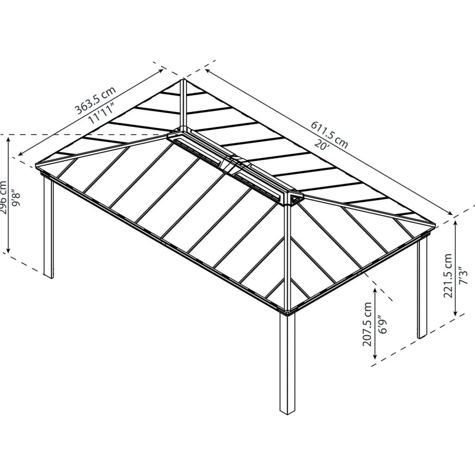 Paviljonki Palram-Canopia Dallas 6100, 3.6x6.1m, 12x20ft, harmaa
