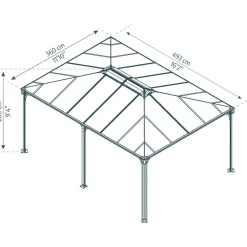 Paviljonki Palram-Canopia Martinique 5000 3,6 x 4,9 m 17,7 m² harmaa