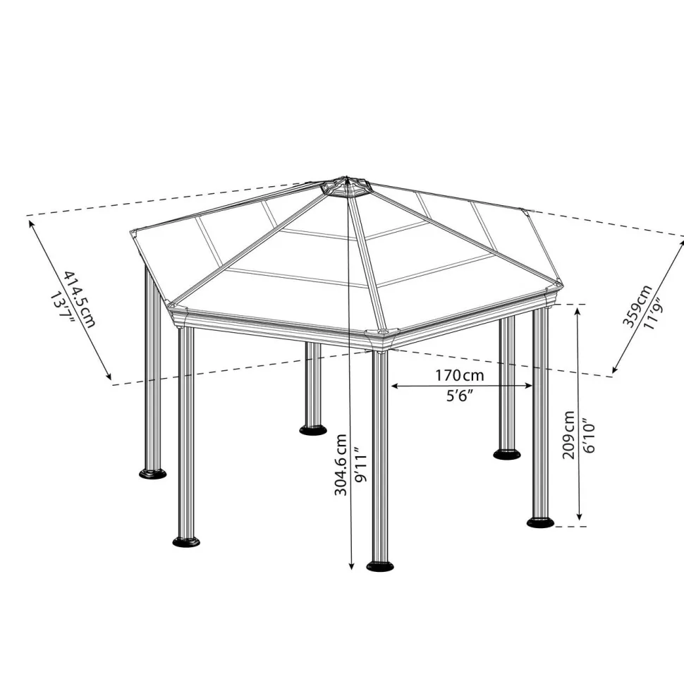 Paviljonki Palram-Canopia Roma 6-kulmainen 3,6 x 4, 2 m 14,9 m² harmaa