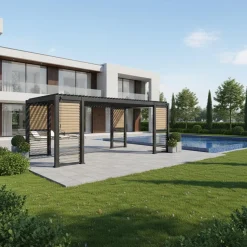 Pergola Home4You Mirador-111, säleikköseinillä 300x600cm, tummanharmaa