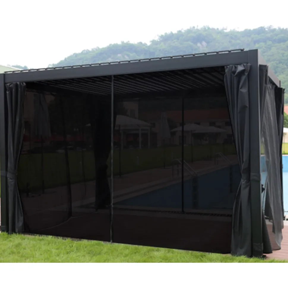 Pergola Home4You Mirador-111, 300x300cm, Textilene-kankaisilla sivuverhoilla, tummanharmaa