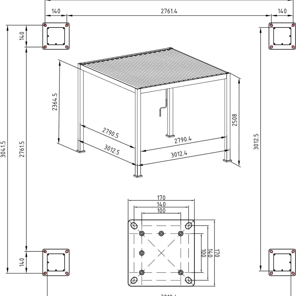 Pergola Home4You Mirador-111, 300x300cm, Textilene-kankaisilla sivuverhoilla, tummanharmaa