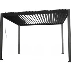 Pergola Home4You Mirador-111, 300x300cm, Textilene-kankaisilla sivuverhoilla, tummanharmaa