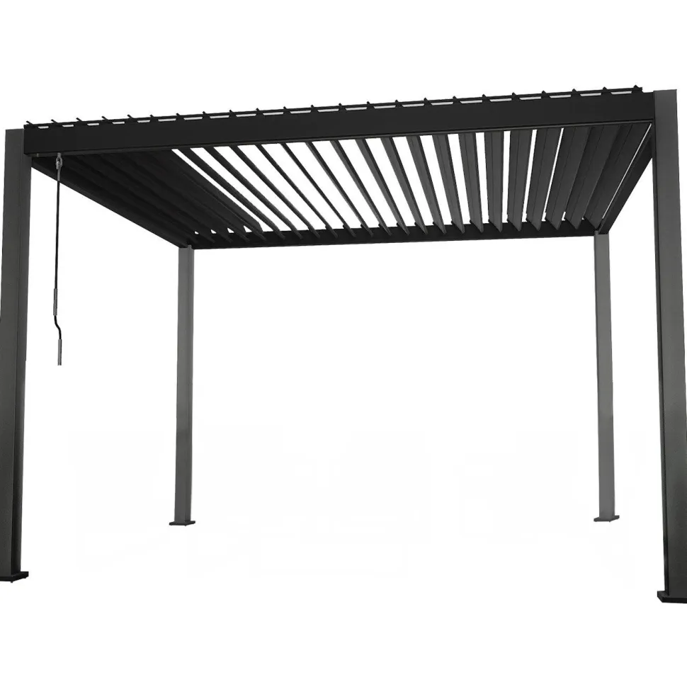 Pergola Home4You Mirador-111, 300x300cm, Textilene-kankaisilla sivuverhoilla, tummanharmaa