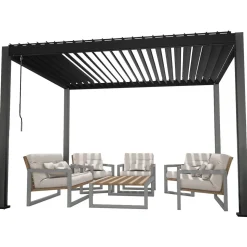 Pergola Home4You Mirador-111, 300x300cm, Textilene-kankaisilla sivuverhoilla, tummanharmaa