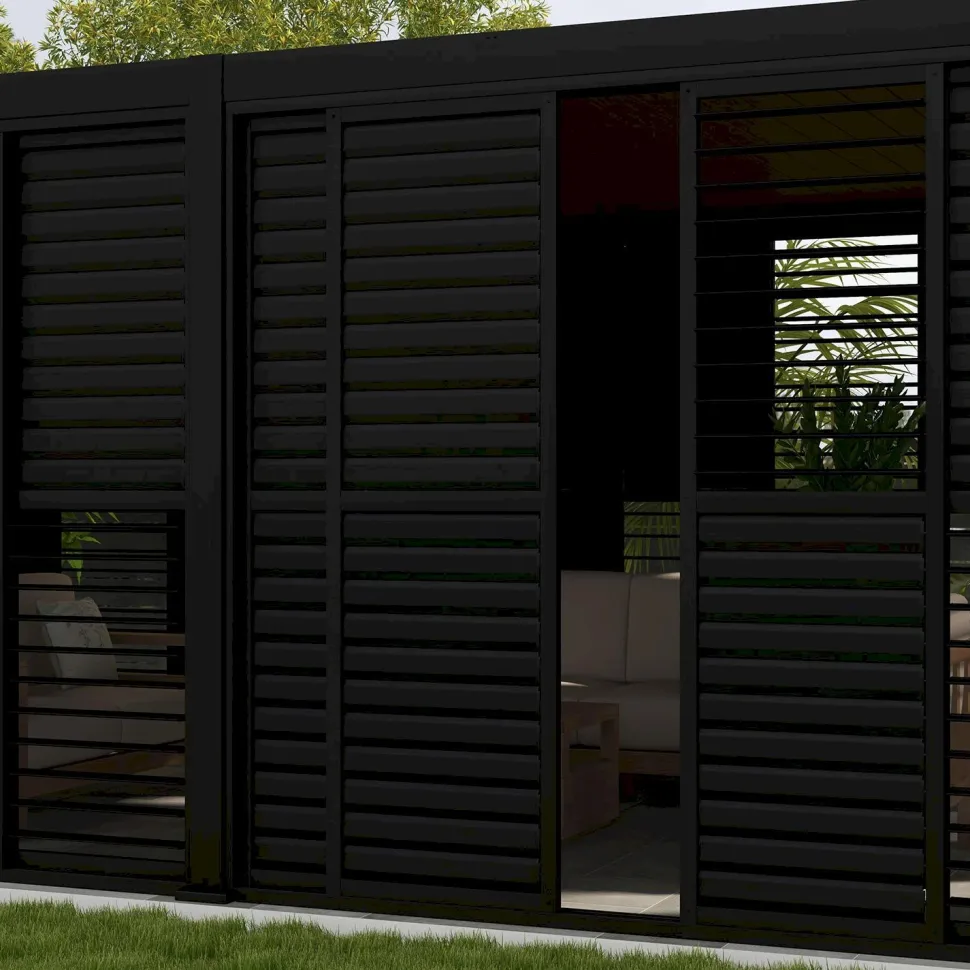 Pergola liukuseinäpaneeli Home4You Mirador-111(4m), 370,4x236,5cm, alumiini, tummanharmaa