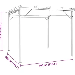 Pergola sisäänvedettävä katto antrasiitti 3x3 m teräs 180 g/m² (12226)