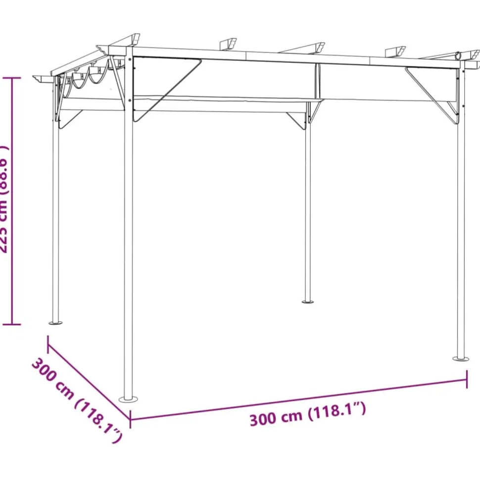 Pergola sisäänvedettävä katto antrasiitti 3x3 m teräs 180 g/m² (12226)